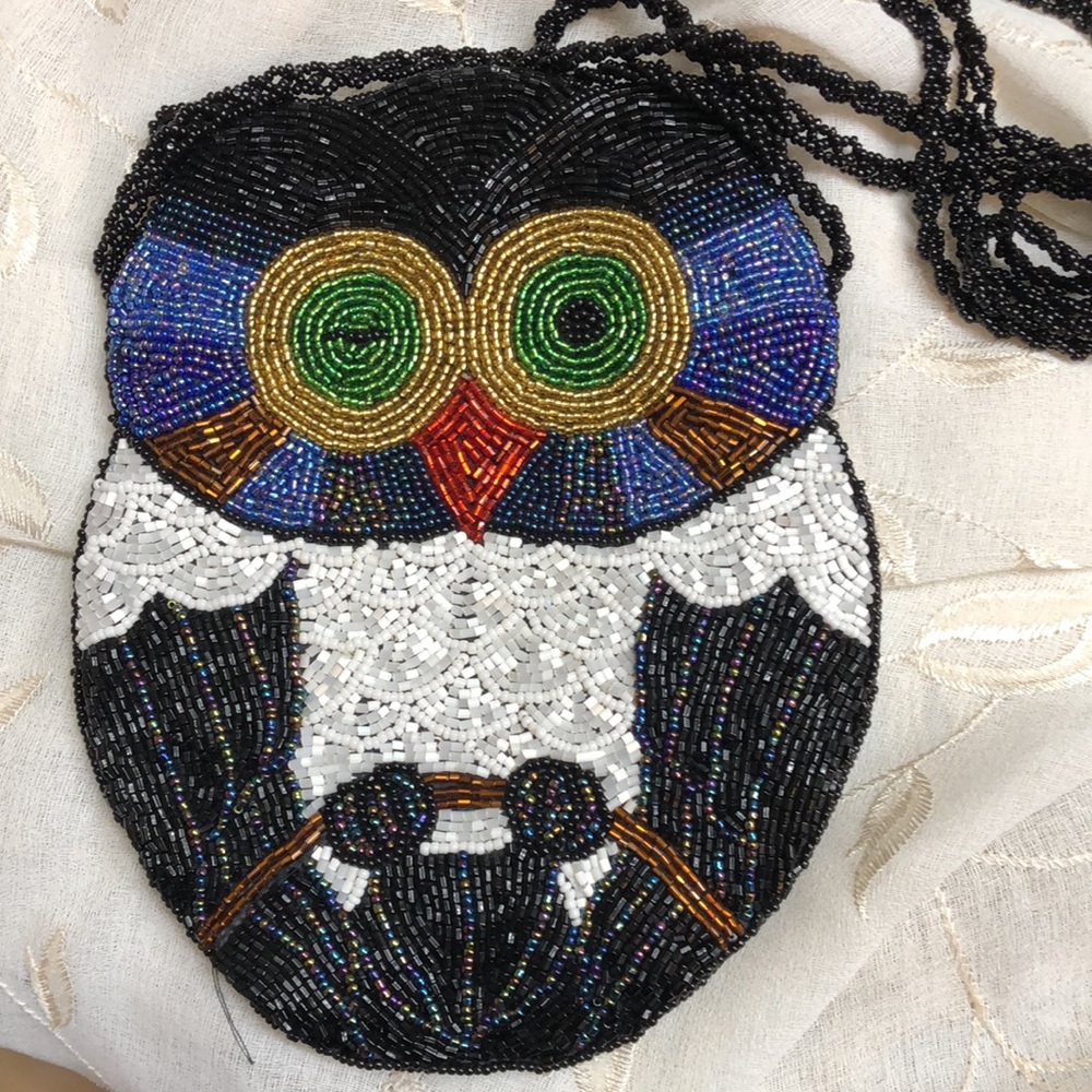 Beaded Owl Crossbody Mini Evening Purse - Picture 6 of 8